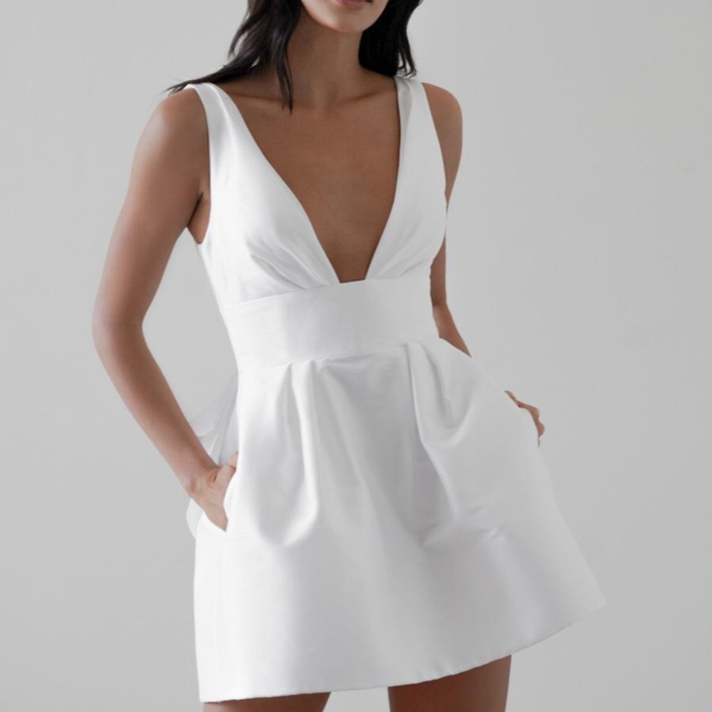 White Pleated Fit and Flare Mini Dress